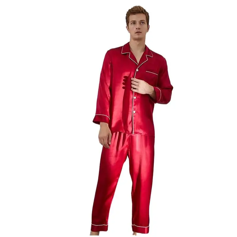 

Men's Luxury Sleepwear 100% Silk Satin Pajamas Set Soft Long Sleeve Loungewear Set Men Full Body Pajama Nightwear