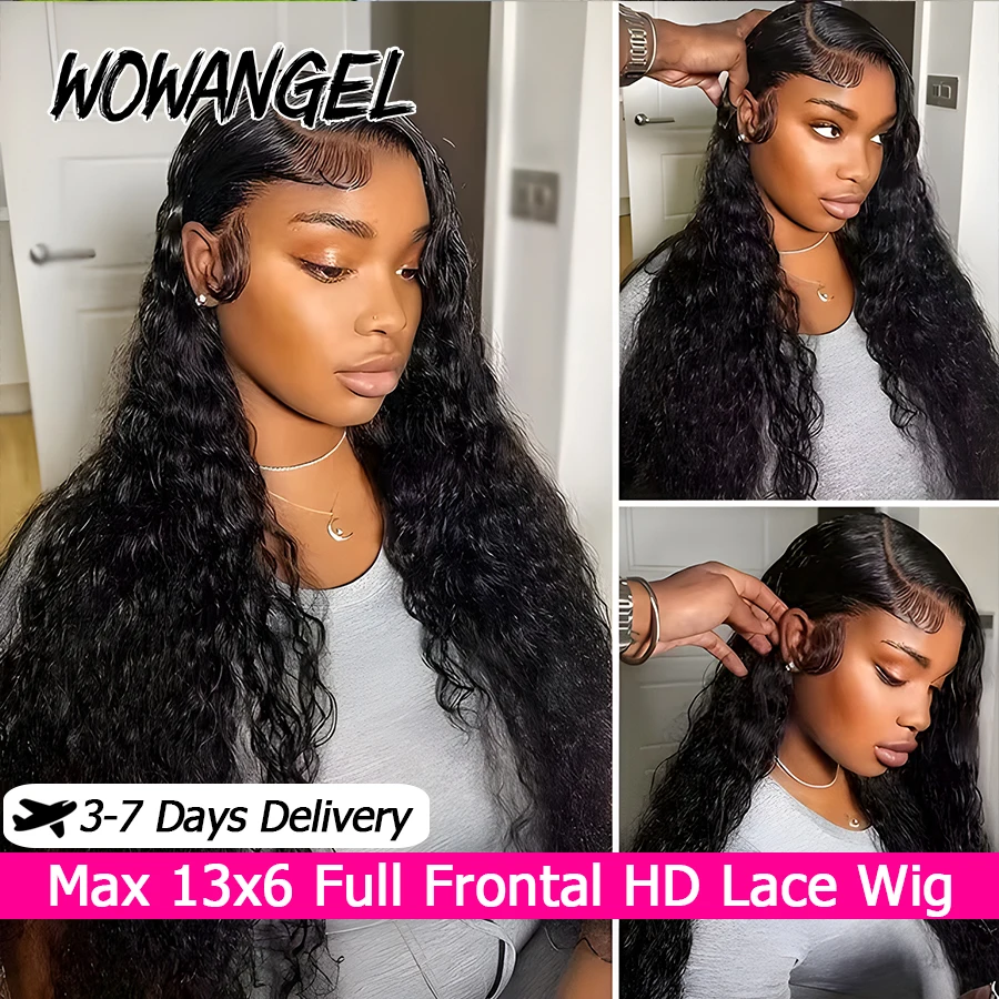 Фото WOWANGEL 13x6 HD Lace Front Wig Human Hair Deep Part Curly Human Hair Wigs PrePlucked Full Frontal Wigs For Women Brazilian Hair №1