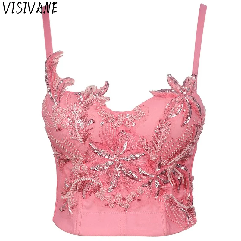 

Visivane Performance Costume Stage Party Summer New Best Seller Y2k Clothes Tops Women Clothing Beading Sexy Club Fashion Sling