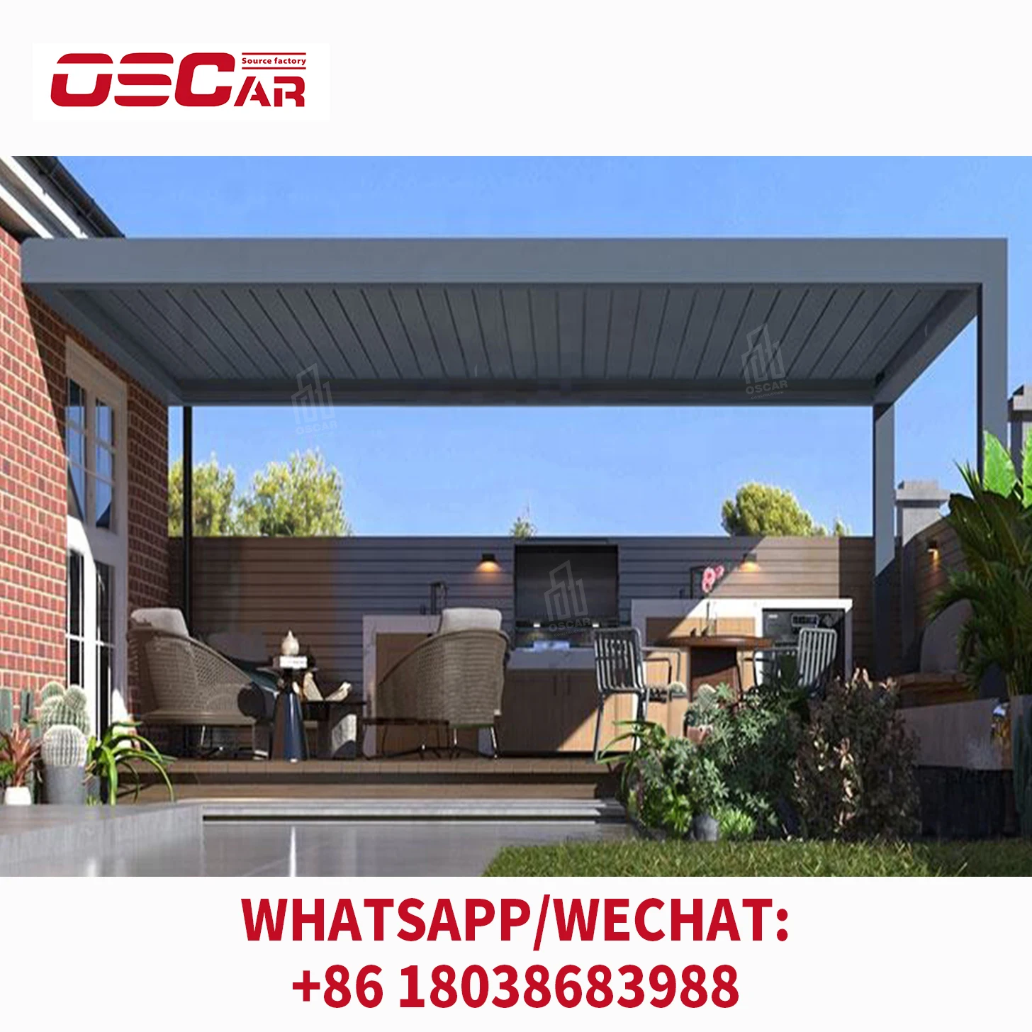 Пергола Bioclimatica Моторизованная альтанка Открытая водонепроницаемая беседка 3X4