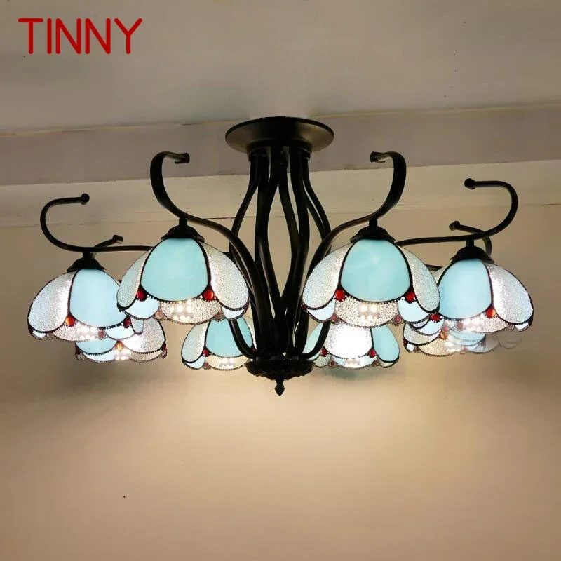 TINNY Tiffany European Living Room Pendant Lamp Mediterranean Sea Creative Color Glass restaurant Bedroom Hotel Chandelier