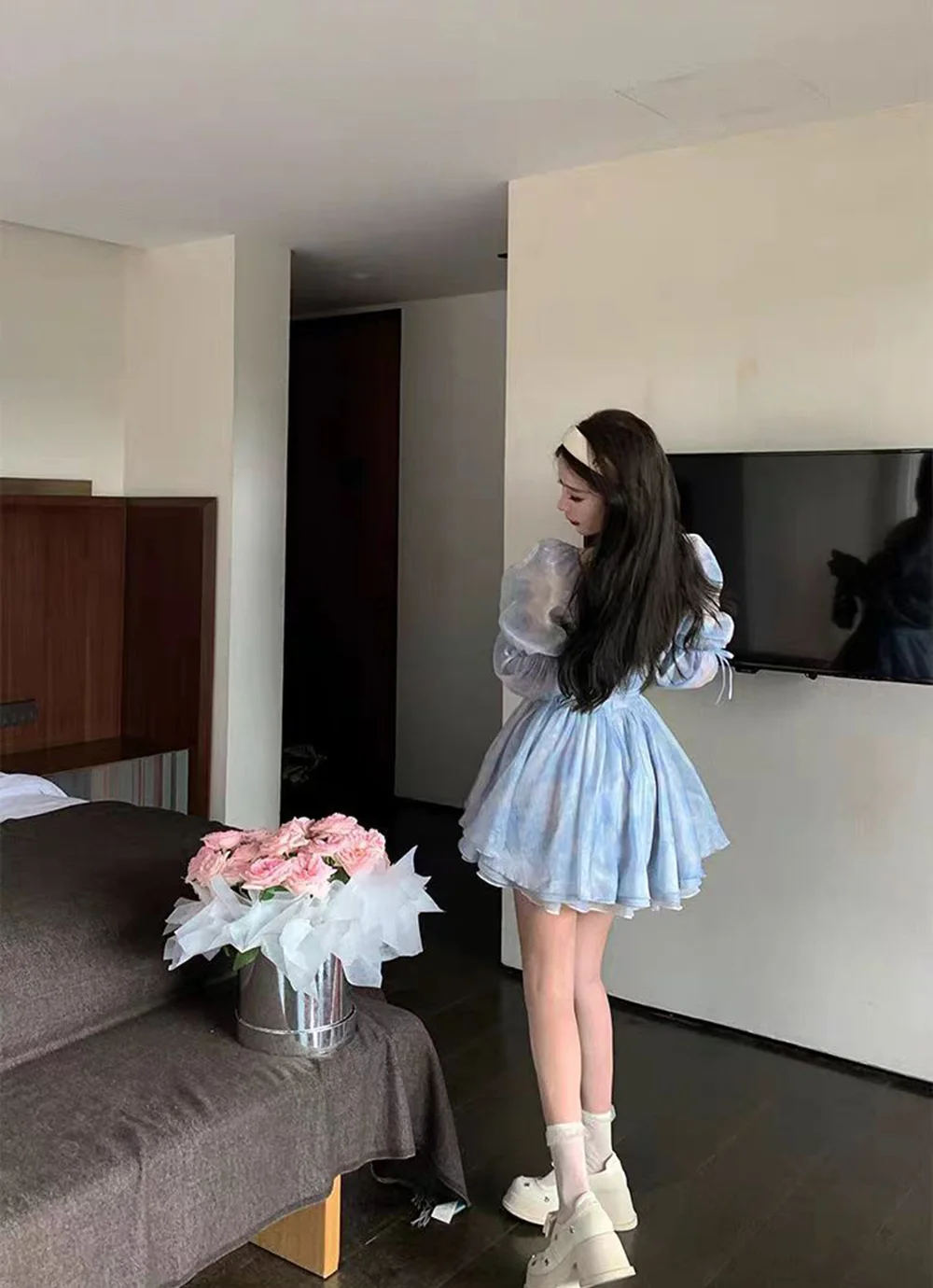 Платье с пышными рукавами цвет в ассортименте