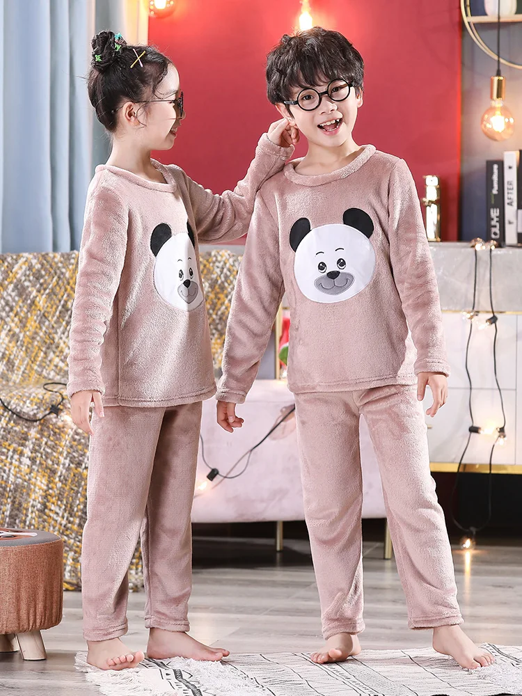 Children's Flannel Pajamas Boys' Autumn and Winter Pullover Thin Coral Fleece Homewear Set