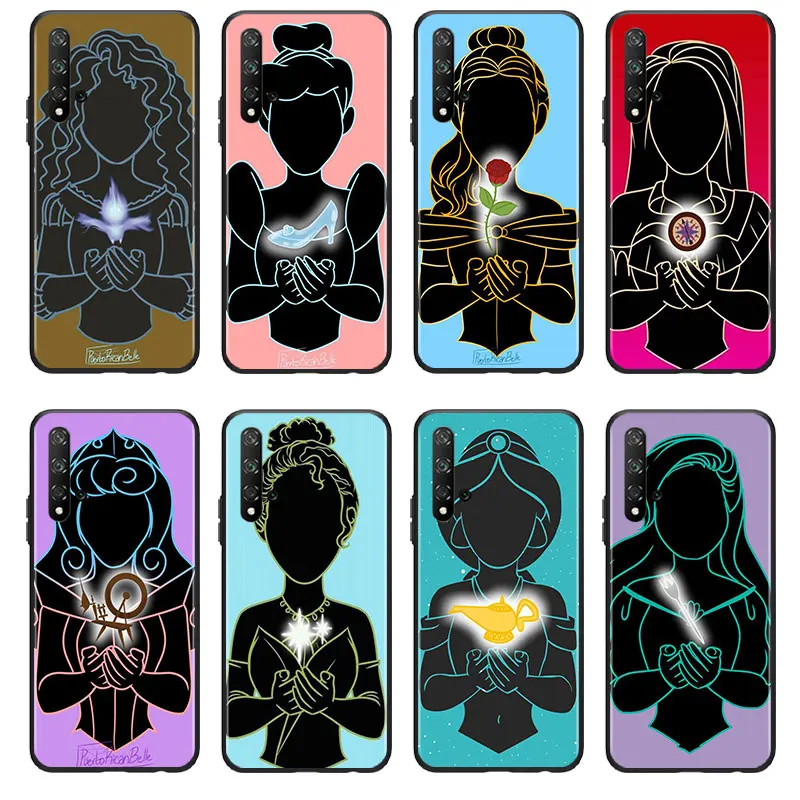 Pretty princess Phone Case For Huawei Honor 60 50 X30 30i 20 10 10i 10X 9X 9S 9C 9 8X 8A lite Pro SE Black luxury Silicone Back