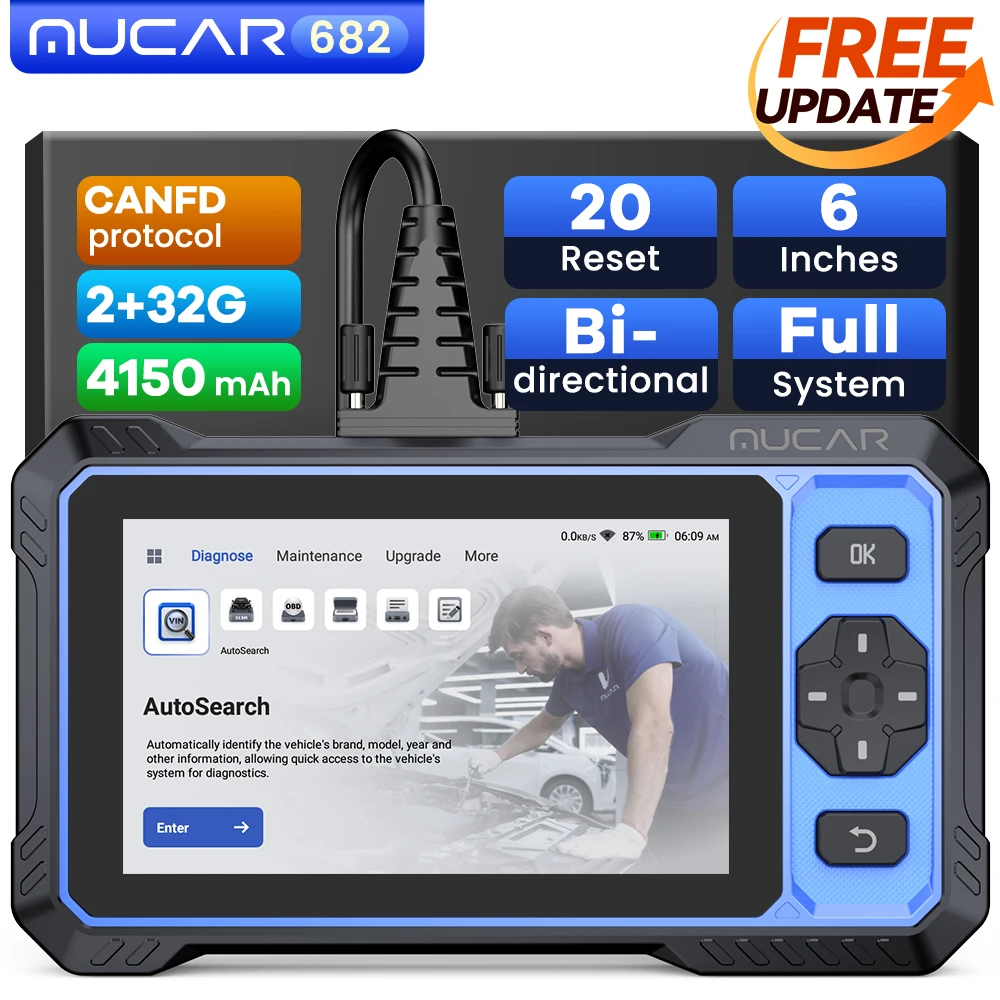

Глобальная версия MUCAR 682 OBD2 сканер, бесплатная пожизненная полная система, двунаправленная 20, сброс AI Assistance CANFD, автомобильные диагностические инструменты