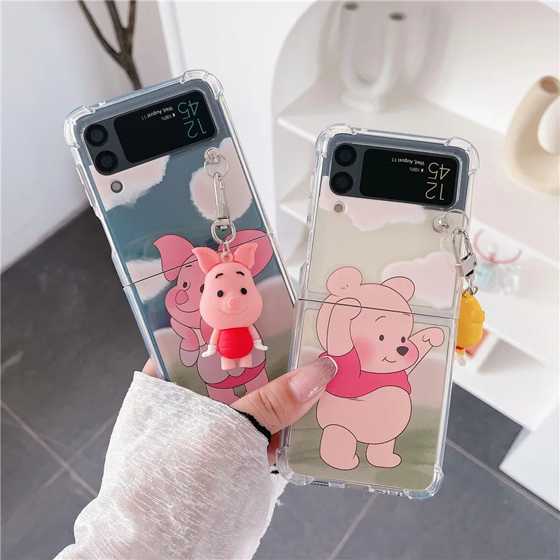 

Cartoon Bear Pig Pendant Phone Case for Samsung Galaxy Z Flip 5 4 3 Protective Back Cover for ZFlip3 ZFlip4 ZFlip5 Case Shell