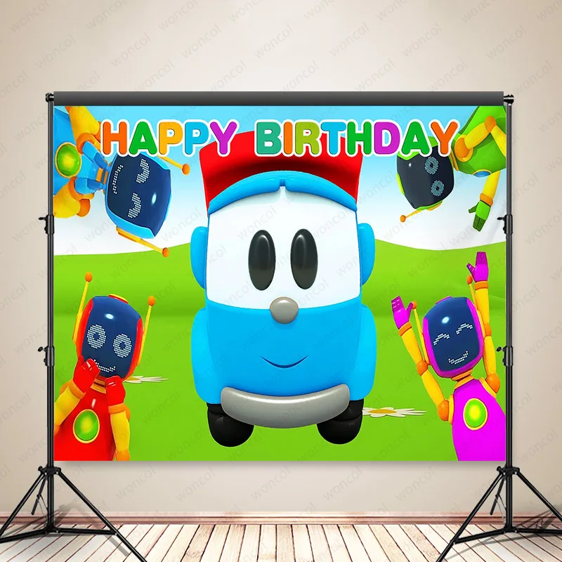 

Woncol Leo The Truck Photography Backdrop Happy Birthday Baby Shower Photo Backdrop Custom Banner Decor Prop Photo Booth Prop