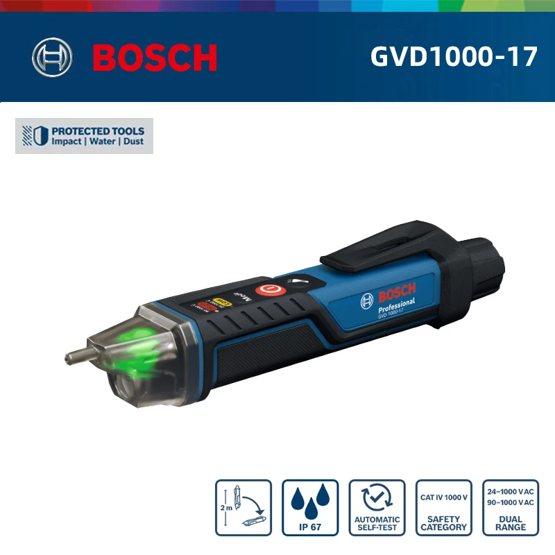 Фото ‌ BOSCH GVD 1000-17 Бесконтактный тестер напряжения Визуальный детектор напряжения - Бесконтактный инструмент для электрика (ручка для тестера напряжения) №1