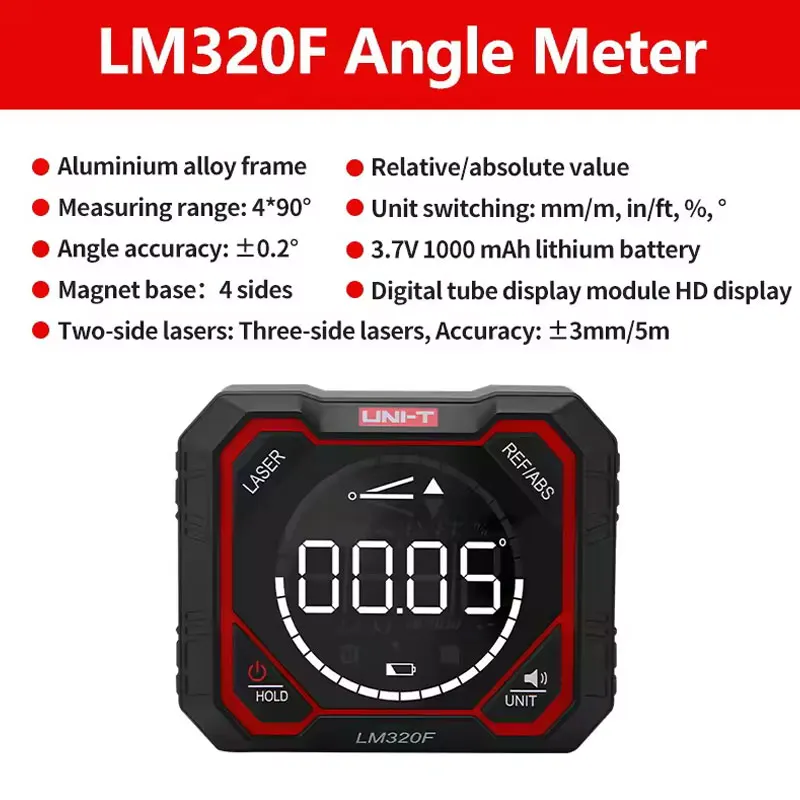 UNI-T LM320D LM320E LM320F Лазерный инклинометр Цифровой измеритель ангела с абсолютным измерением относительного угла Магнитный инклинометр