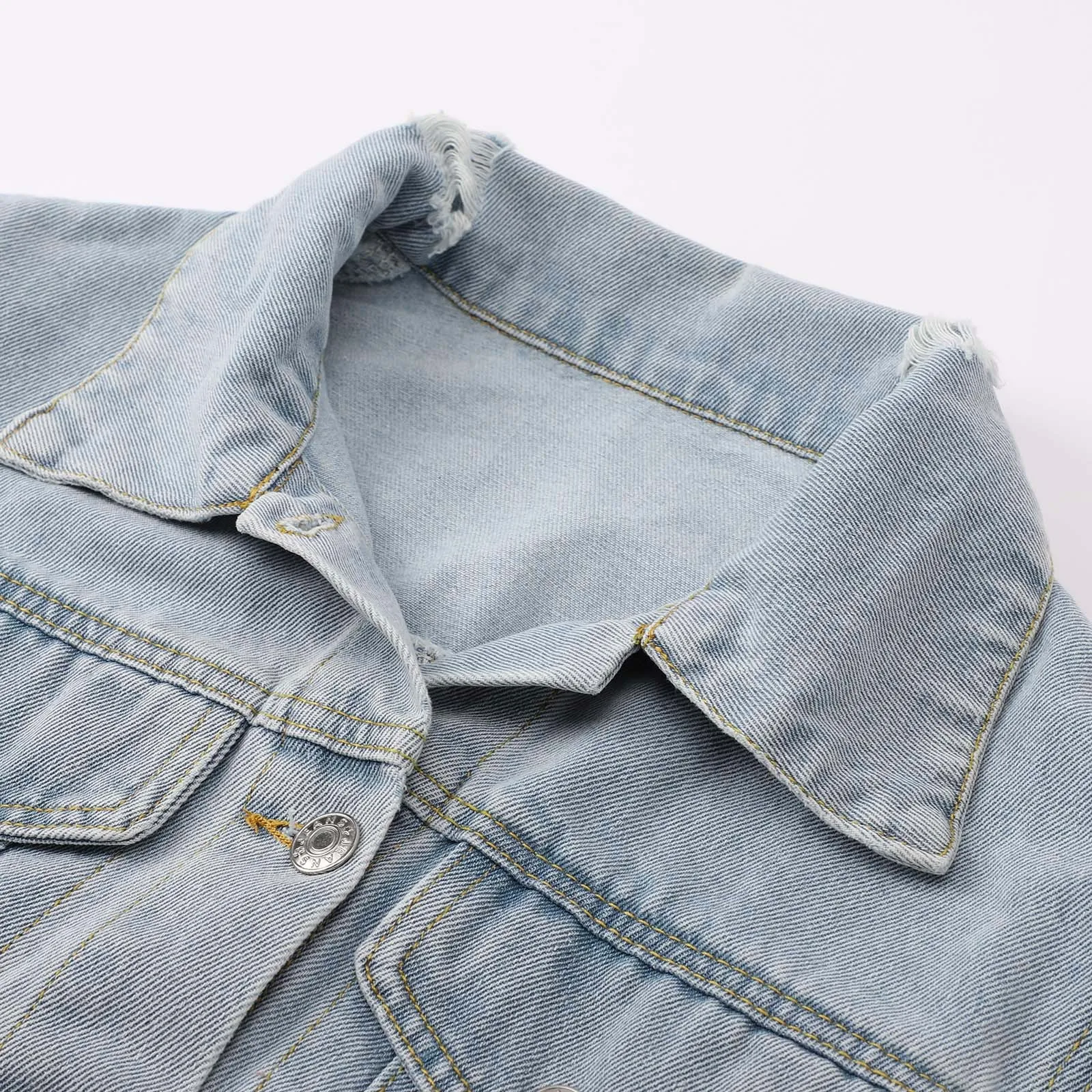 Женская повседневная свободная рваная короткая джинсовая куртка с длинными