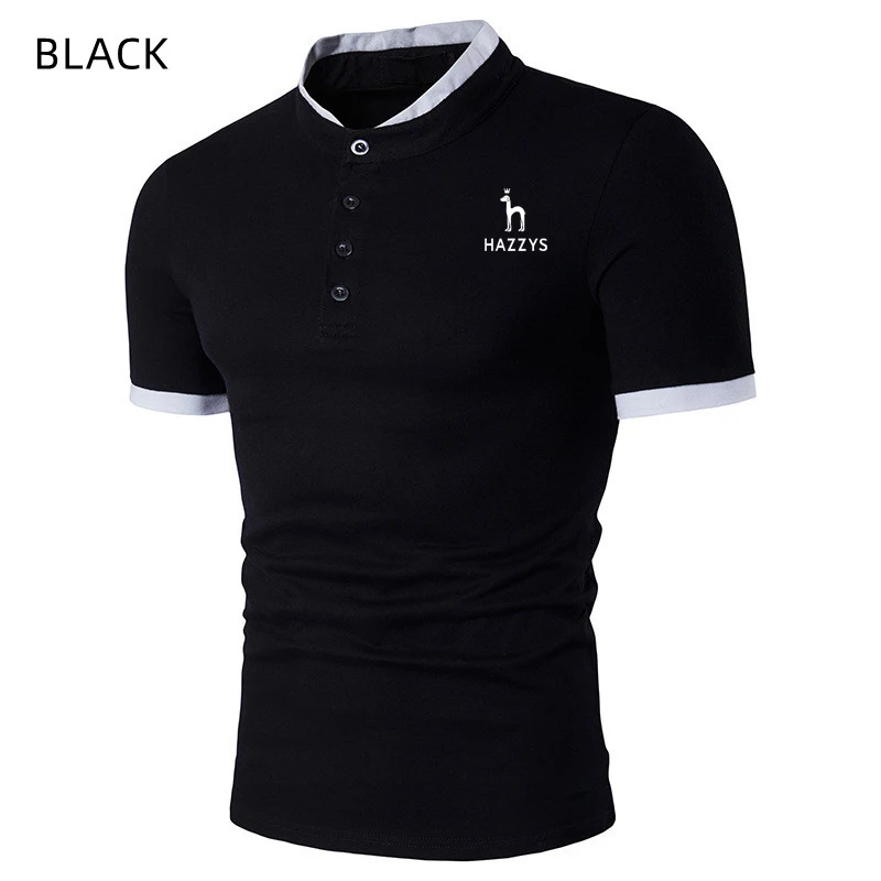 Hazzys European Code Young Men's Golf Pure Color Polo Shirt European And American Fashion Summer Slim Color Mosaic Short Sleeve