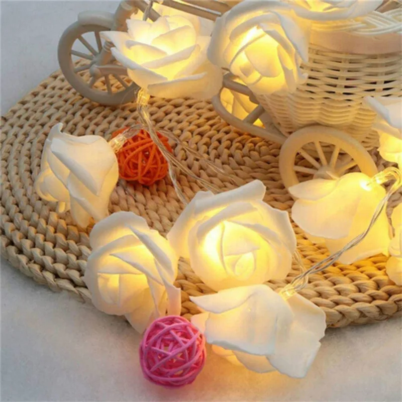 

Rose Garland Artificial Flower Bouquet String Lamp for Valentine's Day Christmas Wedding Party Decor Foam Rose Fairy Light Xmas