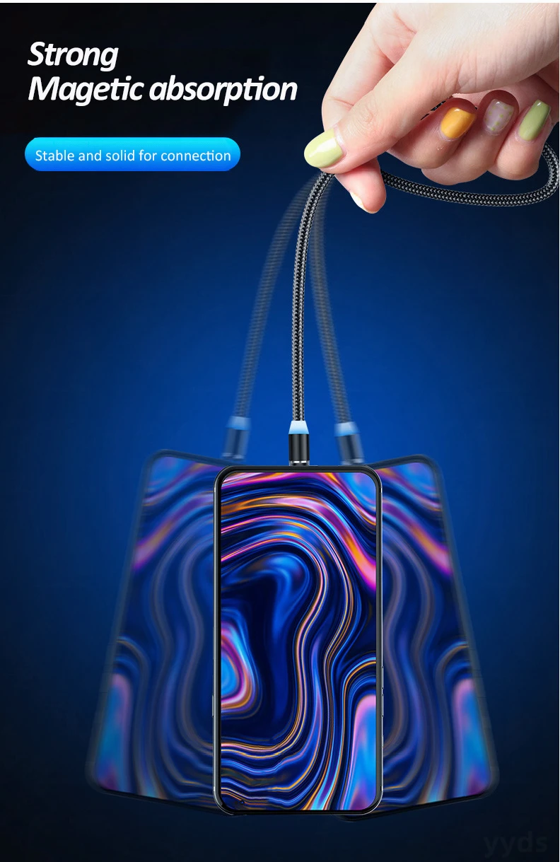 Магнитный светодиодный кабель Micro USB 2 м для Samsung Android Type-c зарядка iPhone 11 12 XS XR провод