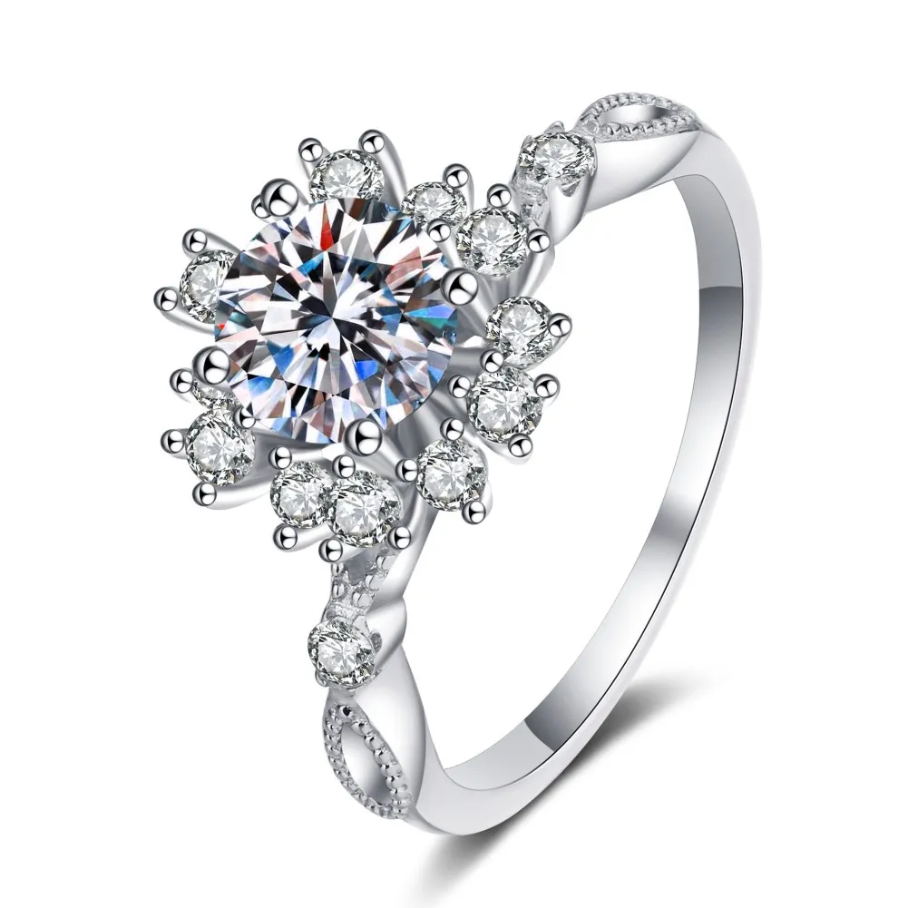 

The New Sterling Silver Ring Women's 1 Carat Mosan Stone Celebrates The New Year Rich Flower