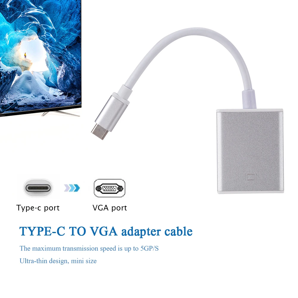 

USB C to VGA Adapter Set USB 3.1 Type C to VGA Converter Household Computer Accessories for MacBook Air 12 inch