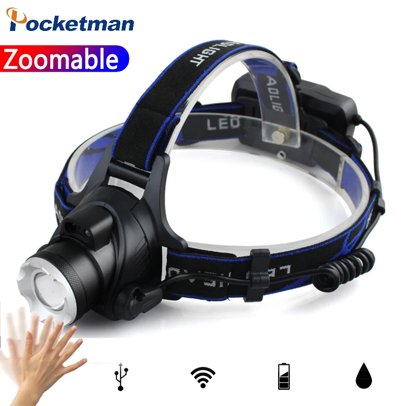 

Big Discounts Led Headlamp Motion Sensor T6 Zoomable Headlight Head Torch Flashlight Head lamp by 18650 Battery Fishing Hunting