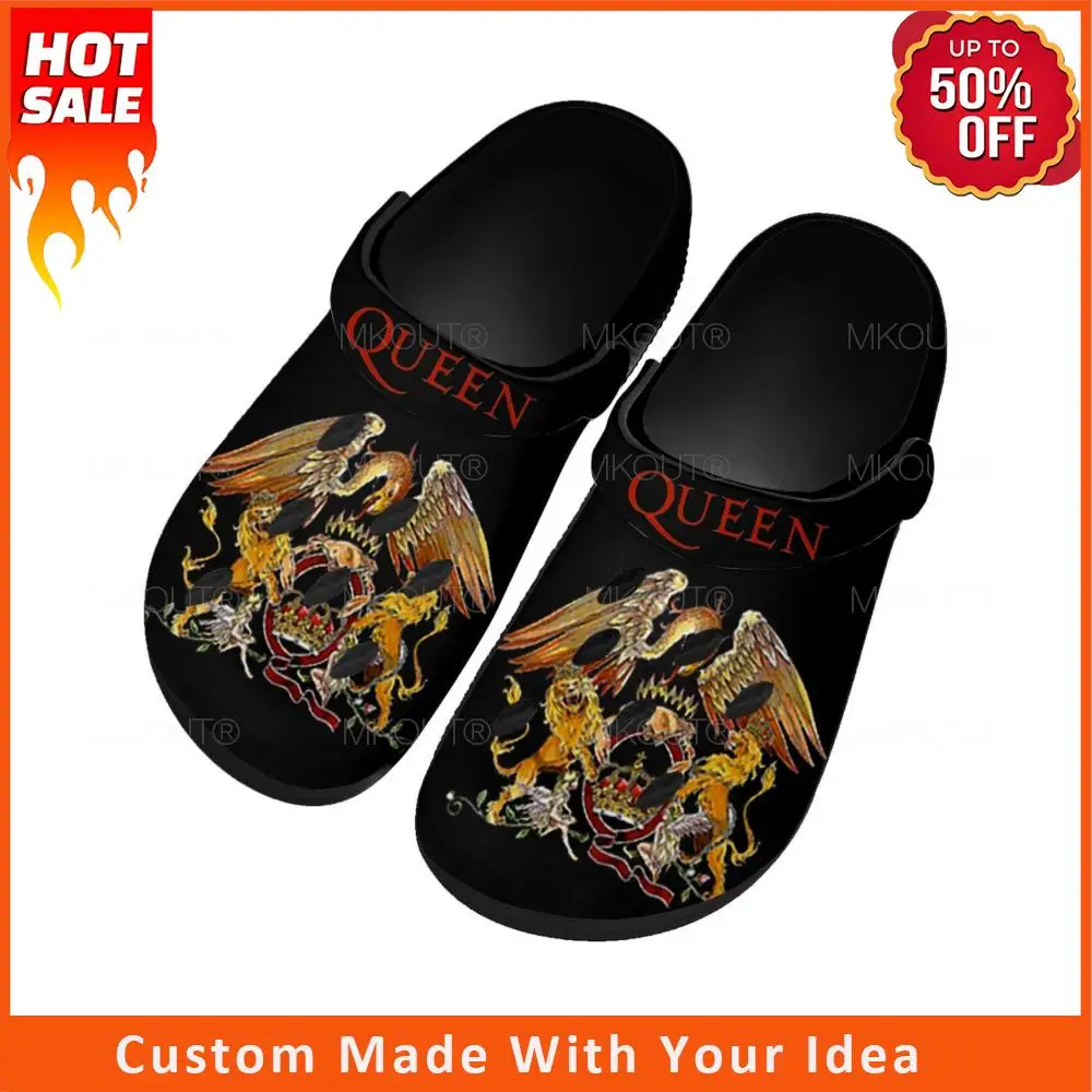 

Queen Rock Band Fashion Home Clogs Custom Water Shoes Mens Womens Teenager Shoe Garden Clog Breathable Beach Hole Slippers Black