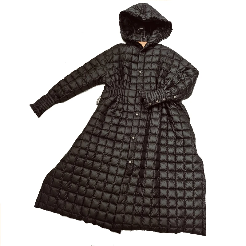 Fashion Women Long Goose down jacket 2022 Autumn winter Black Hooded Quilted puffer coat Parkas Female snow clothes INKEO 2O227