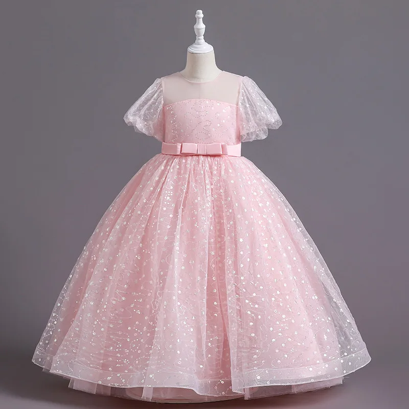 

Girl Party Evening Dress O-neck Mesh Lace Embroidery A Line Children Princess Long Dress Summer Birthday Party Prom Tutu Dress