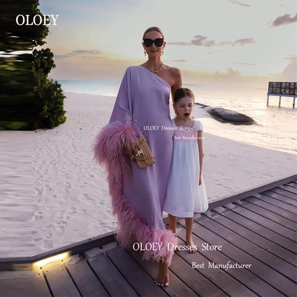 Роскошные прямые Лавандовые вечерние платья OLOEY из крепа с перьями женское