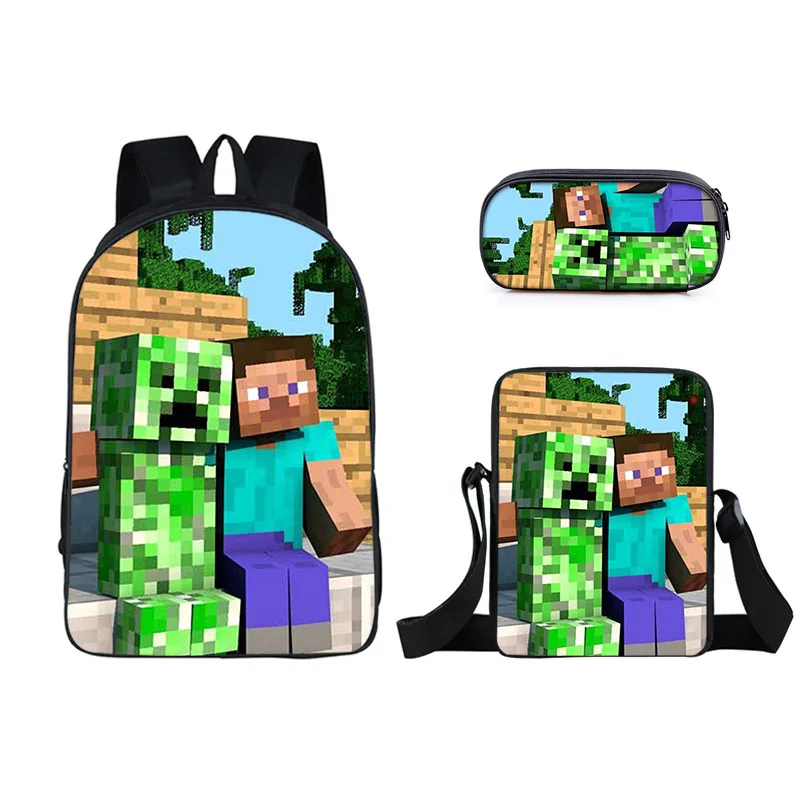 

Minecrafted My World3D Primary Children's Backpack Schoolbag Boys and Girls Backpack Lightening Zipper Shoulders Gifts