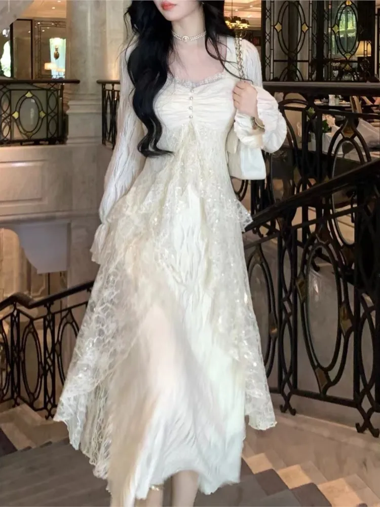 Платье-миди женское кружевное в стиле пэчворк