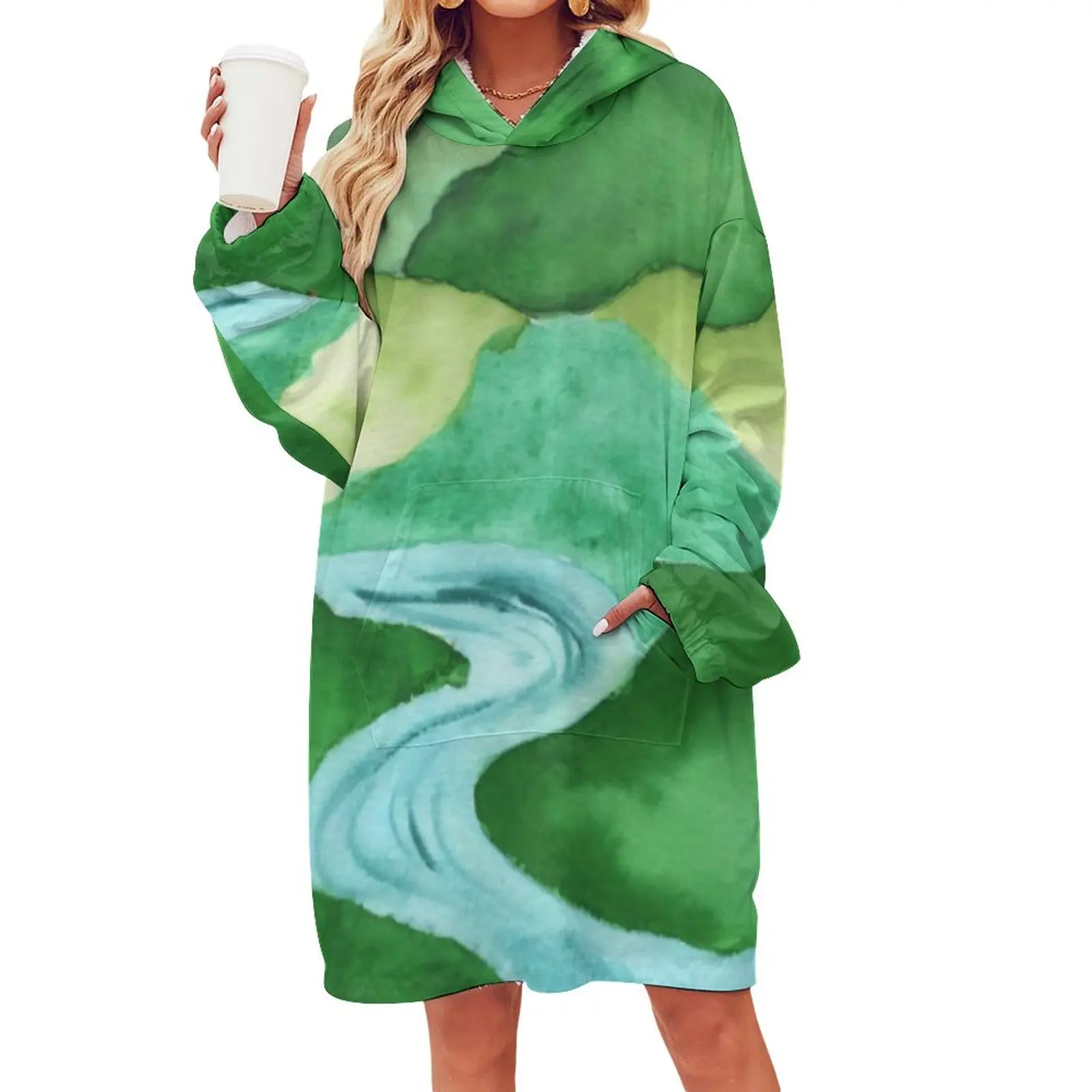 

Одеяло с абстрактным изображением гор, теплое художественное одеяло с капюшоном, женское одеяло с длинными рукавами и карманом