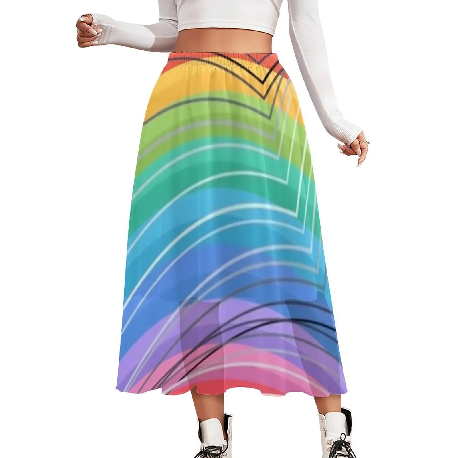 

Geo Print Skirt Rainbow Stripes Harajuku Casual Skirts Cute A-line Skirt Ladies Custom Big Size Clothes
