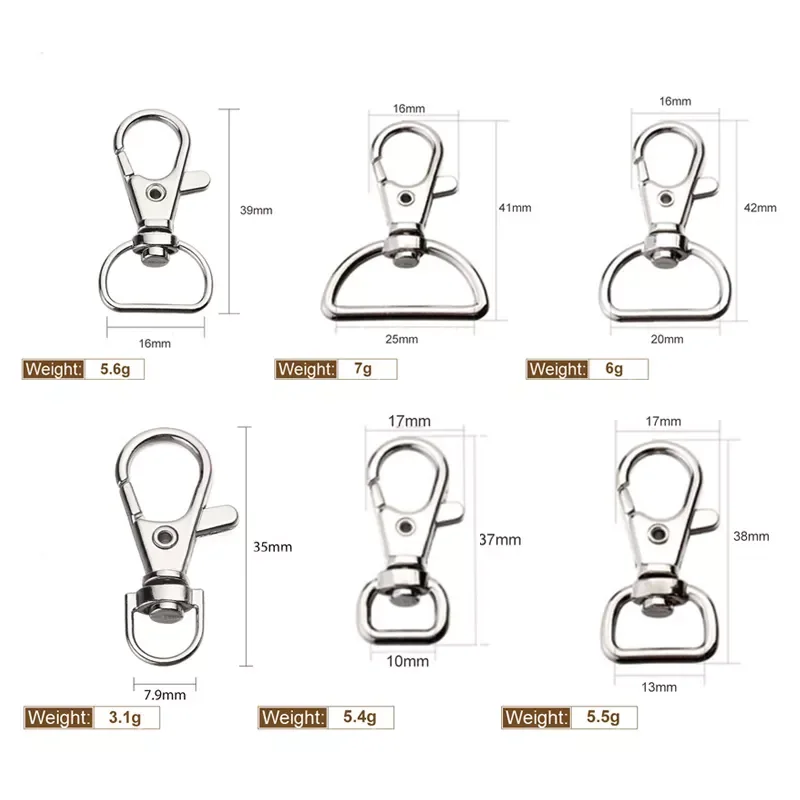 

10Pcs/pack Metal Carabiner Clip Swivel Trigger Dog Buckle KeyRing KeyHooks retaining ring DIY Craft Lobster Clasp 6 Sizes