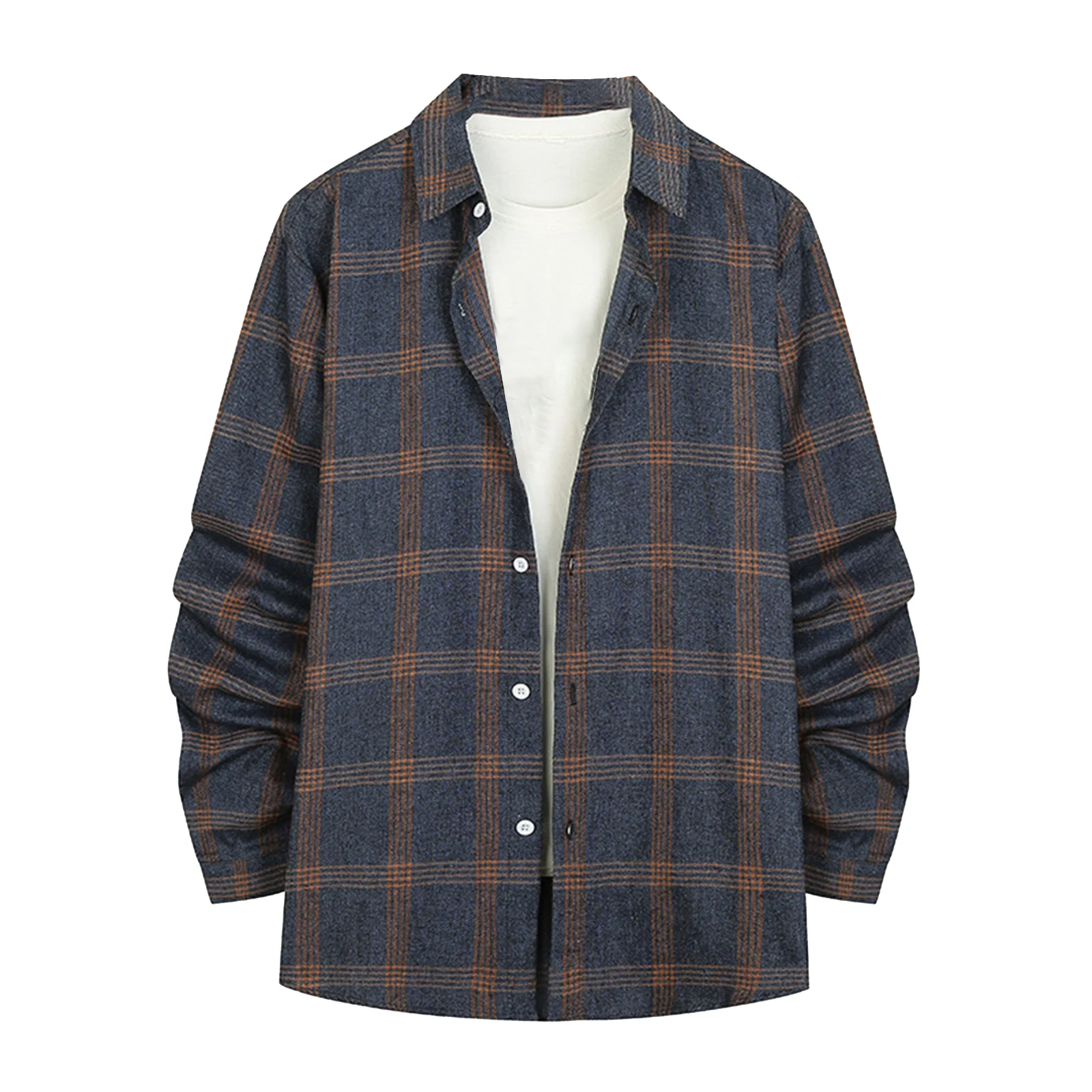 

Men Loose Shirt with Plaid Pattern Casual Lapel Color Matching Spring and Autumn Clothing