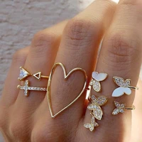 trendy 5 pcsset simple triangle heart rings set for women jewelry full diamond butterfly joint ring