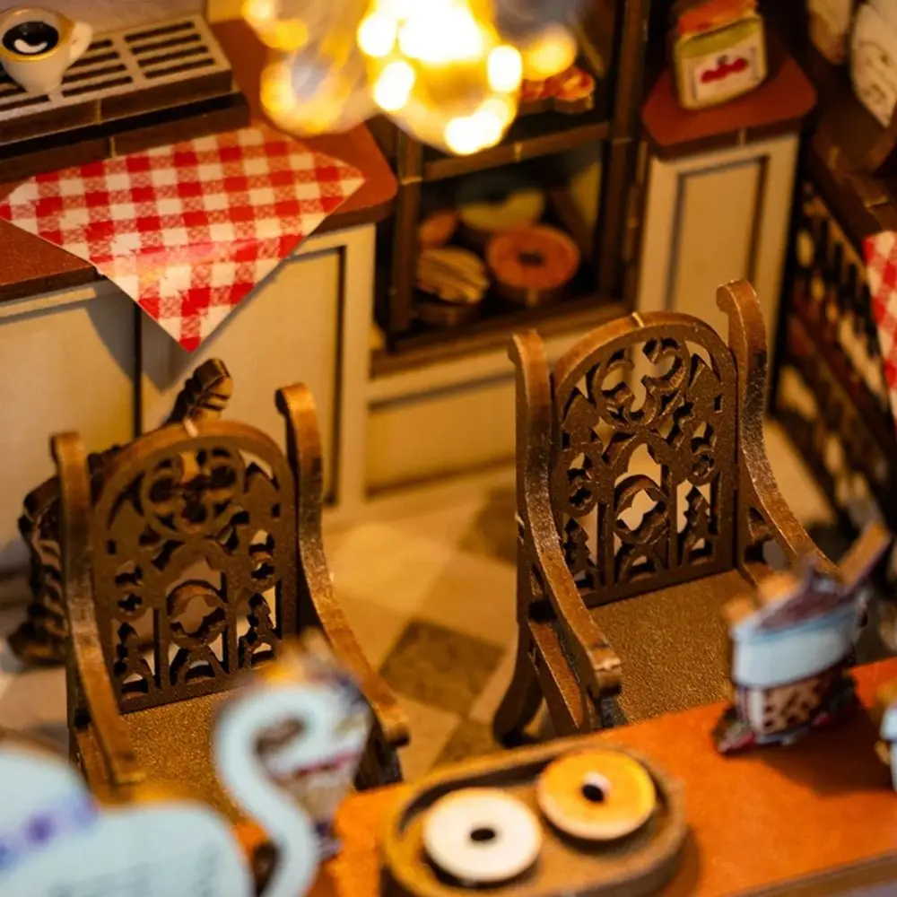 Кофейный домик сборная модель игрушки 3D со светодиодной подсветкой деревянный