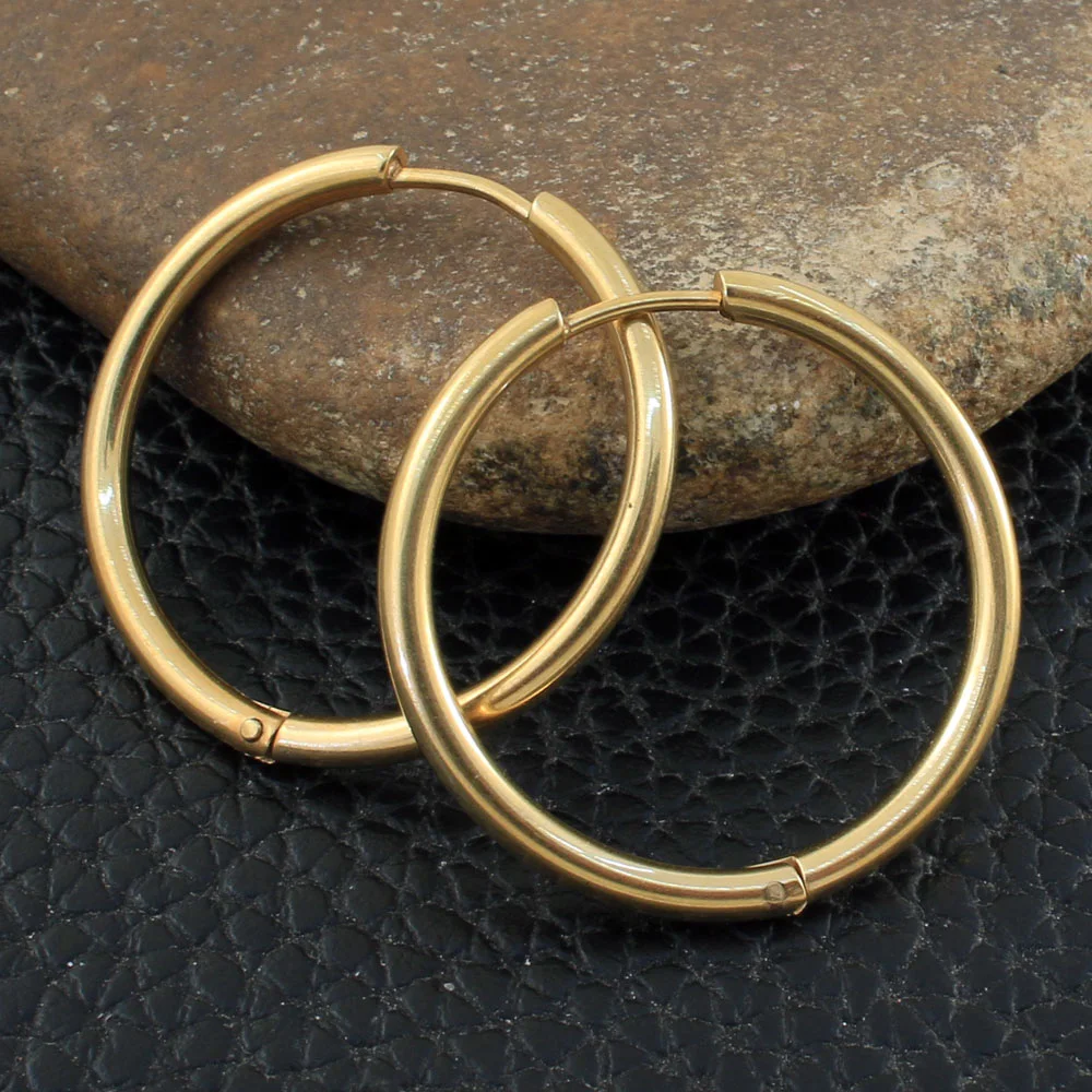 Модные ювелирные изделия из нержавеющей стали, не выцветающие массивные маленькие большие круглые большие серьги-кольца разных размеров для женщин, девушек и мужчин, подарок