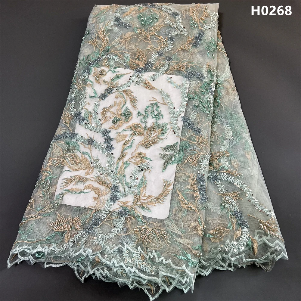 

2023 High Quality African NigerianWith Sequins Embroidery Tulle Lace Fabric Sewing Net Cloth Beads Stone Prom Dresses 5Yards