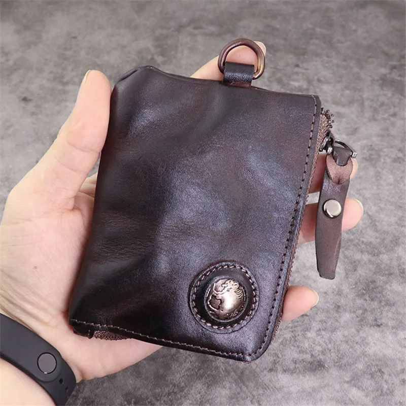 Vintage designer genuine leather men women's small wallets fashion casual natural real cowhide key case card case coin purse