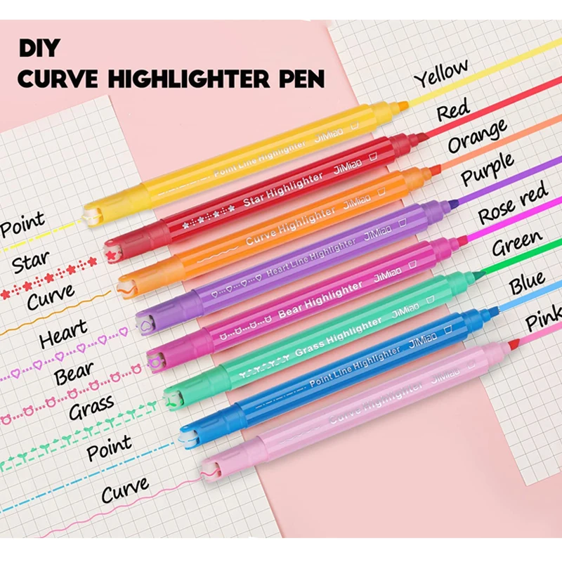 8Pcs Dual Tip Curve Highlighter Pen Set Marker Pens Colored Curve Pens for Journaling Supplies Scrapbook Planner Art Design