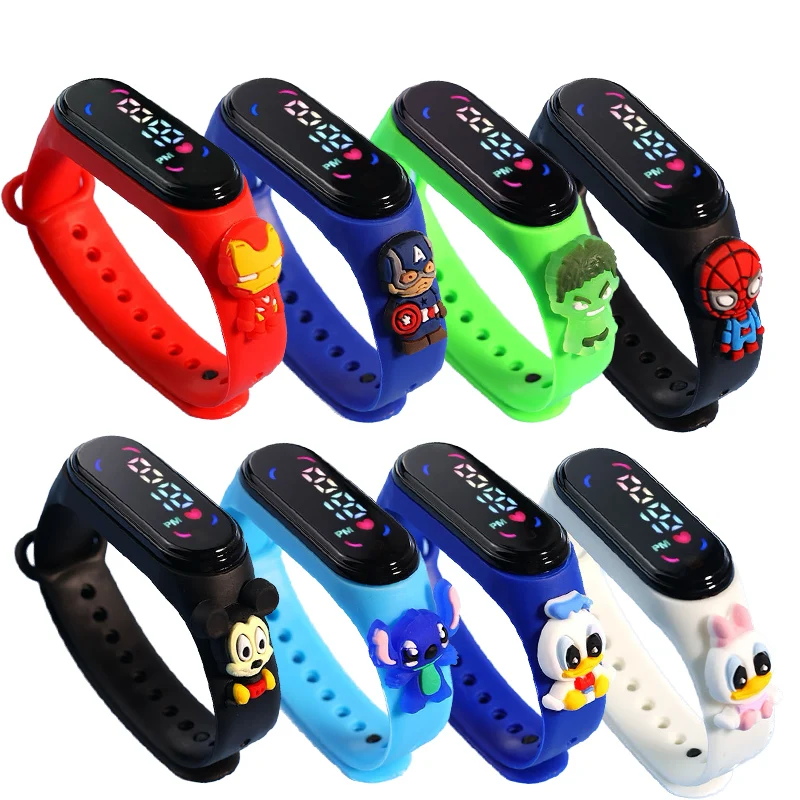 

Disney Watch Anime Figure Spiderman Mickey Minnie Luminous bracelet Electronic LED Touch waterproof kids watch birthday gifts