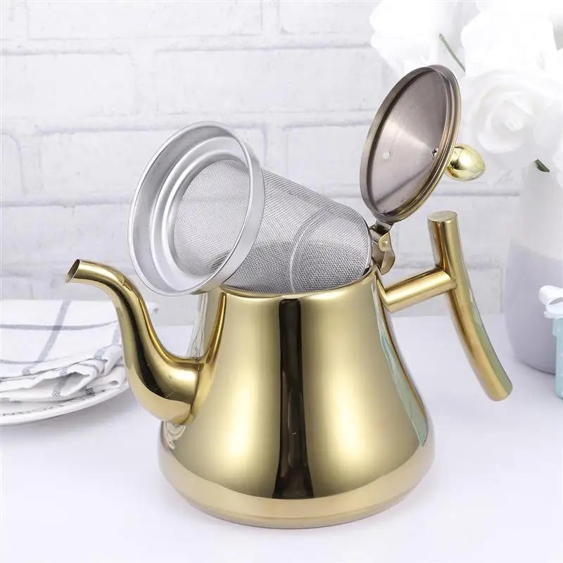 

1L Stainless steel teapot thick flower tea kettle with strainer hotel restaurant tea coffee kettle suitable for many stoves