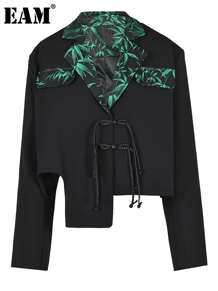 

[EAM] Women Black Embroidery Irregular Big Size Blazer New Lapel Long Sleeve Jacket Fashion Tide Spring Autumn 2023 CPG0497