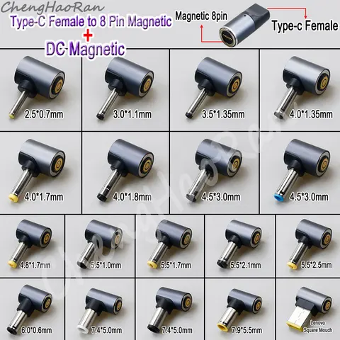 Магнитный адаптер для быстрой зарядки, USB Type C разъем «Мама» в 8 контактов, круглый разъем, магнитный конвертер напряжения для ноутбука с вилкой постоянного тока, 1 шт.