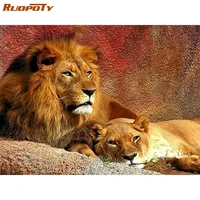 ruopoty lion diy 5d diamond painting kit full round drill mosaic rhinestone embroidery animal arts for home wall decoration