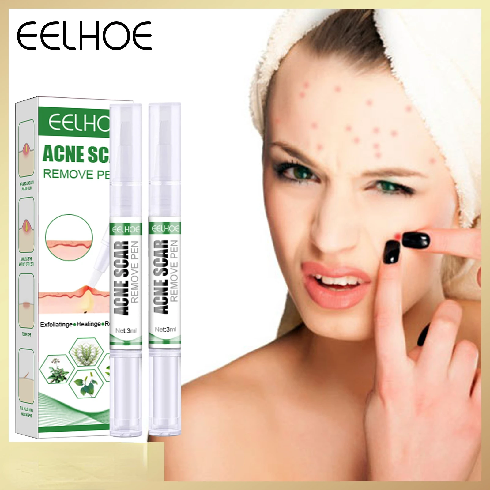

EELHOE 3ml Acne Removal Pen Gentle Cleansing and Acne Removal Improve Acne Pits Lighten Pimple Marks Acne Essence
