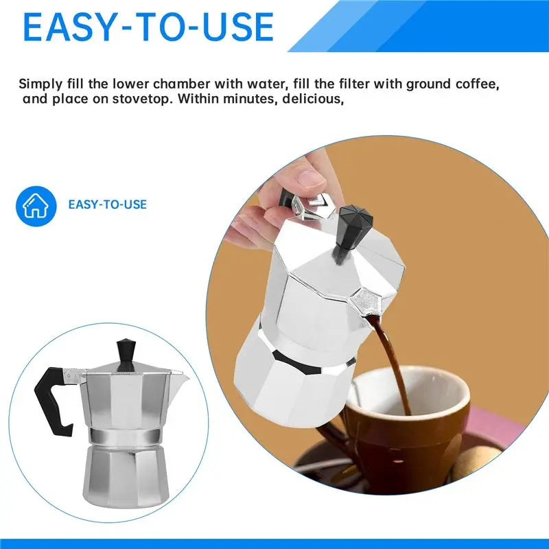 Кофеварка A92P Moka Pot: Итальянская кофемашина для эспрессо, алюминиевая кофеварка-гейзер, кофеварка для латте, классические ак (art.: 3920dae374d08) - 3920dae374d08