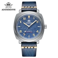 addiesdive 2022 men leather watch 100m diver nh38a mechanical watch c3 super luminous sapphire glass steel mens automatic watch