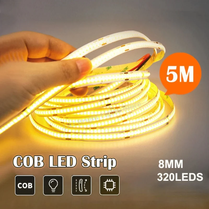 

10M 12V Light Tape COB LED Strip Lights 320LEDs/M High Density Flexible LED Light Tape 3000K 4000K 6000K Kitchen Room Decor 1-5M