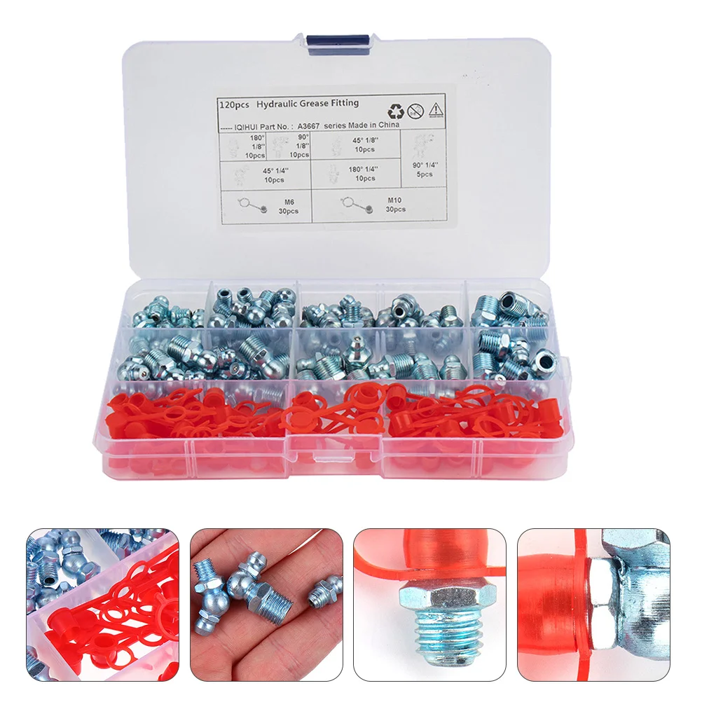 

120 Pcs/set Grease Fittings Leaf Spring Nut Hydraulic Zerk Accessories Parts Electroplated Blue Zinc