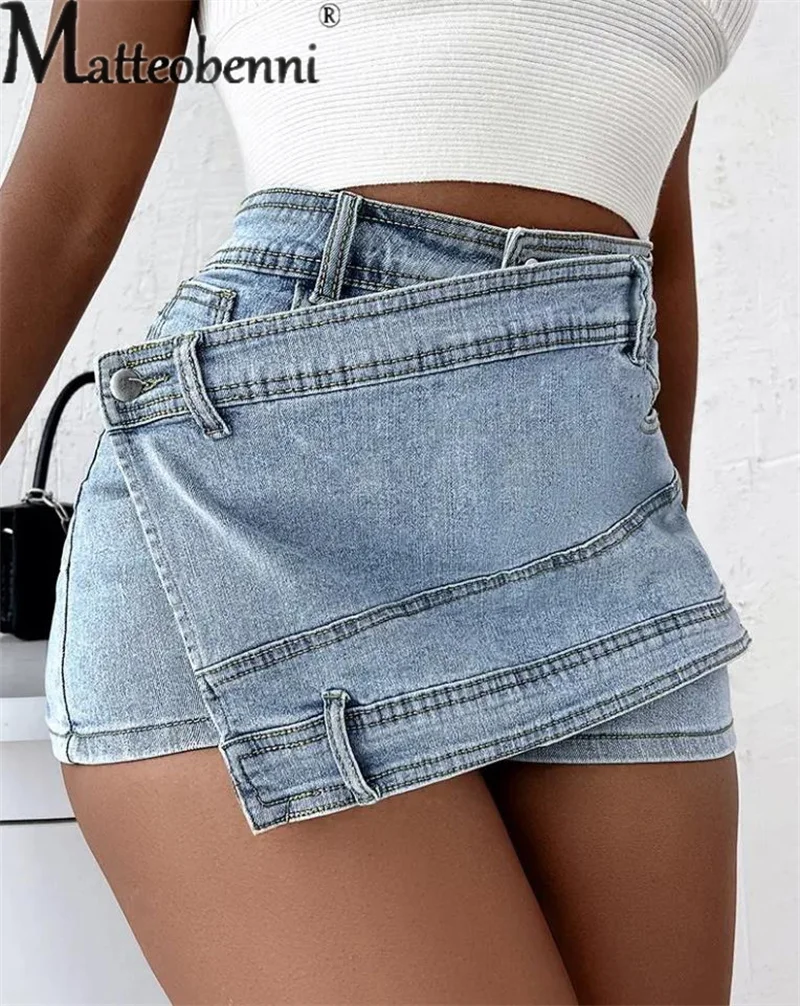 Fashion Trend Korean Version Denim Shorts Ladies Summer Casual Streetwear Women's Irregular Button Splicing Three Quarter Pants