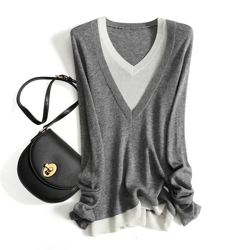 Женский вязаный свитер с длинным рукавом большие размеры до 4XL