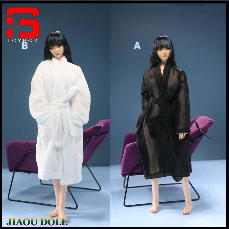 

JO23X-08 1/6 Scale Female White Bathrobe Black Semi Transparent Bathrobe Clothes Model Fit 12-inch Sodier Action Figure Body