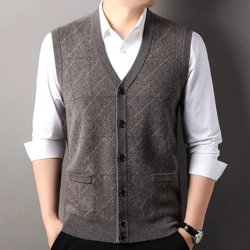 Свитер кардиган однотонный с v-образным вырезом мужской осенне-зимний свитер